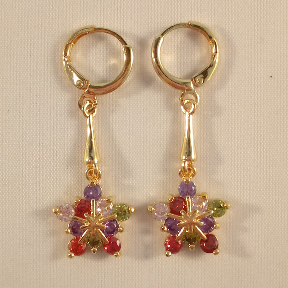 18K Yellow Gold Filled Diamond Zircon Star Snowflake Flower Earrings Multi Color - Picture 2 of 3